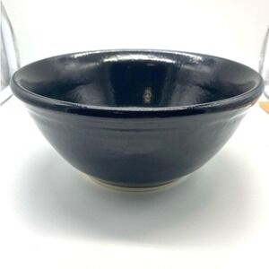 Studio Pottery Hand Thrown Glossy Black Ceramic Serving Bowl‎ 8.25inch